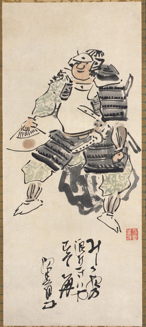 蕪村「みじか夜の」句自画賛 武者図(個人蔵)